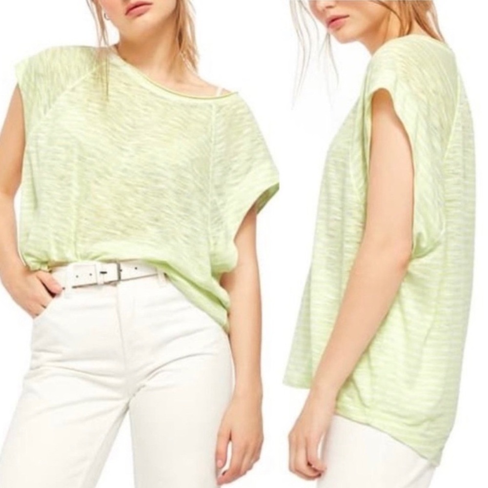 NEW FREE PEOPLE Halo Stripe Neon Lime Tee Large